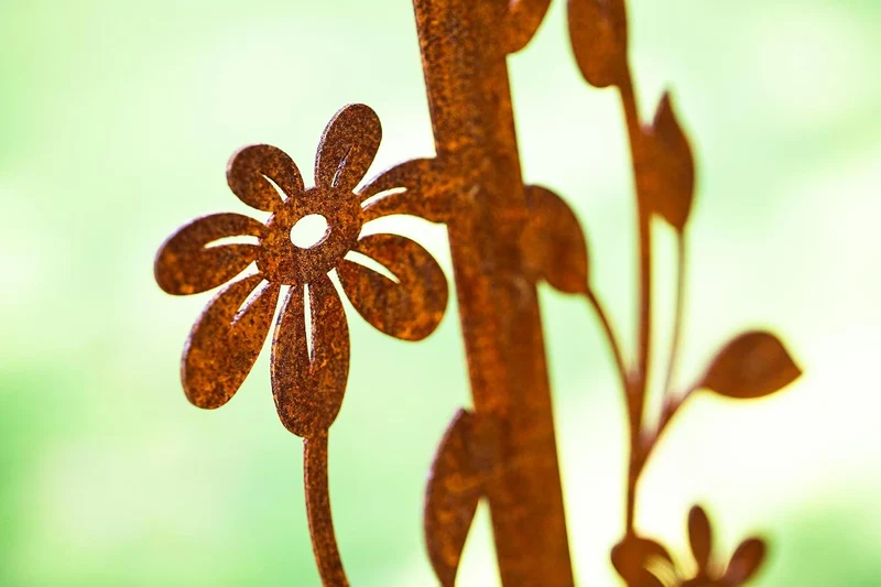 Bornhöft Gartenstecker Spaten Schaufel mit Blumen und Vogel Metall Gartendeko Rost Edelrost rostiger