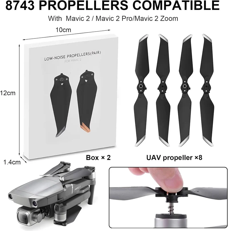 Bocguy 8 Pcs Drohne Mavic 2 Propeller, 8743 Propeller für Mavic 2/2 Pro / 2 Zoom Drohnenersatz mit P