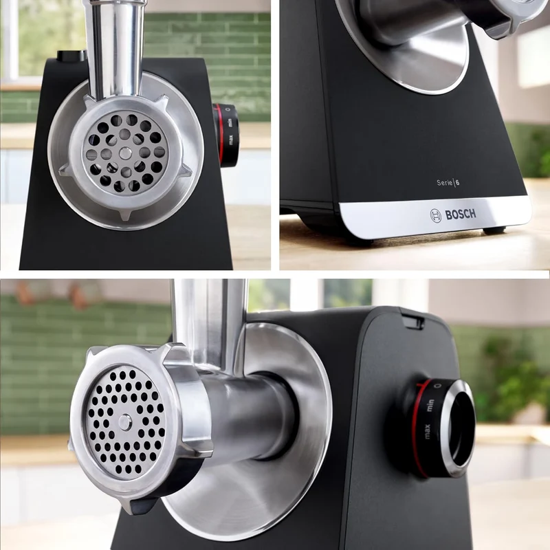 Bosch MultiPower Serie 6 Fleischwolf MFWS660B, 3 Lochscheiben (3, 4,5 und 8 mm), Edelstahl, spülmasc