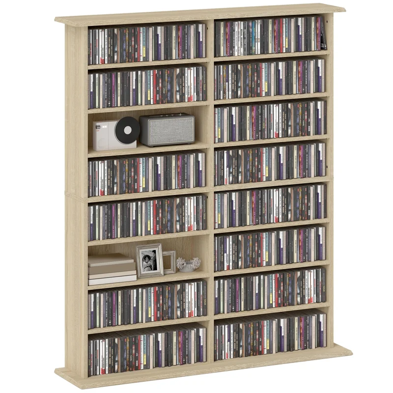 HOMCOM 720 CD/396 DVD-Schrank, 12 verstellbare Regale, Naturholz Naturholz 106,5 x 24 x 126,3 cm, Na