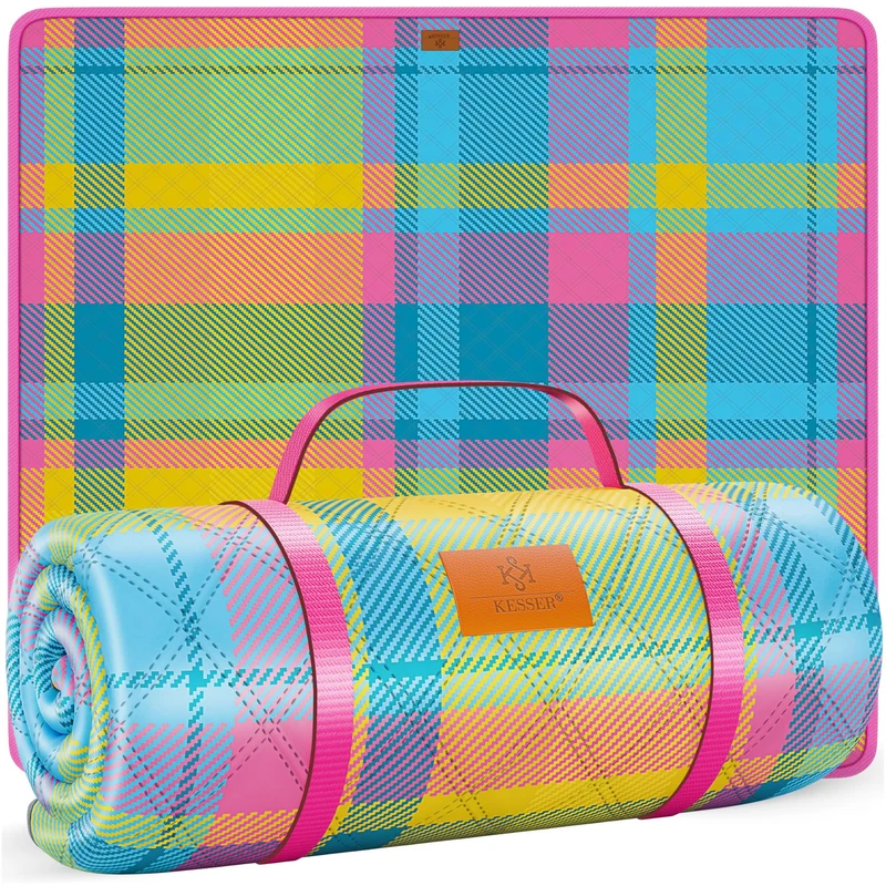 KESSER® Picknickdecke Campingdecke 200x200cm Stranddecke mit wasserdichter Unterseite dreilagig | Be
