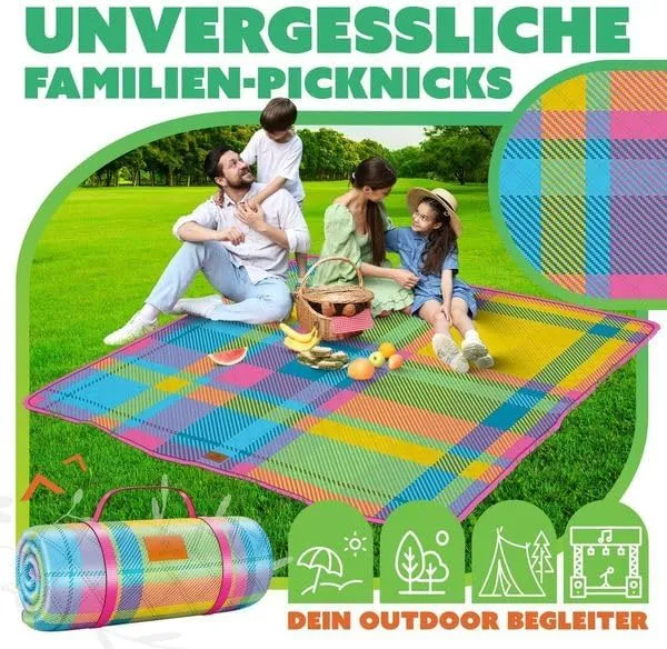 KESSER® Picknickdecke Campingdecke 200x200cm Stranddecke mit wasserdichter Unterseite dreilagig | Be