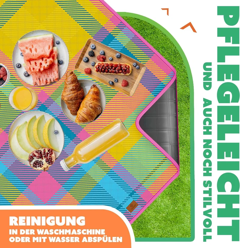 KESSER® Picknickdecke Campingdecke 200x200cm Stranddecke mit wasserdichter Unterseite dreilagig | Be