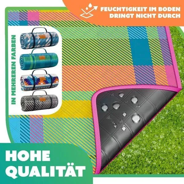 KESSER® Picknickdecke Campingdecke 200x200cm Stranddecke mit wasserdichter Unterseite dreilagig | Be