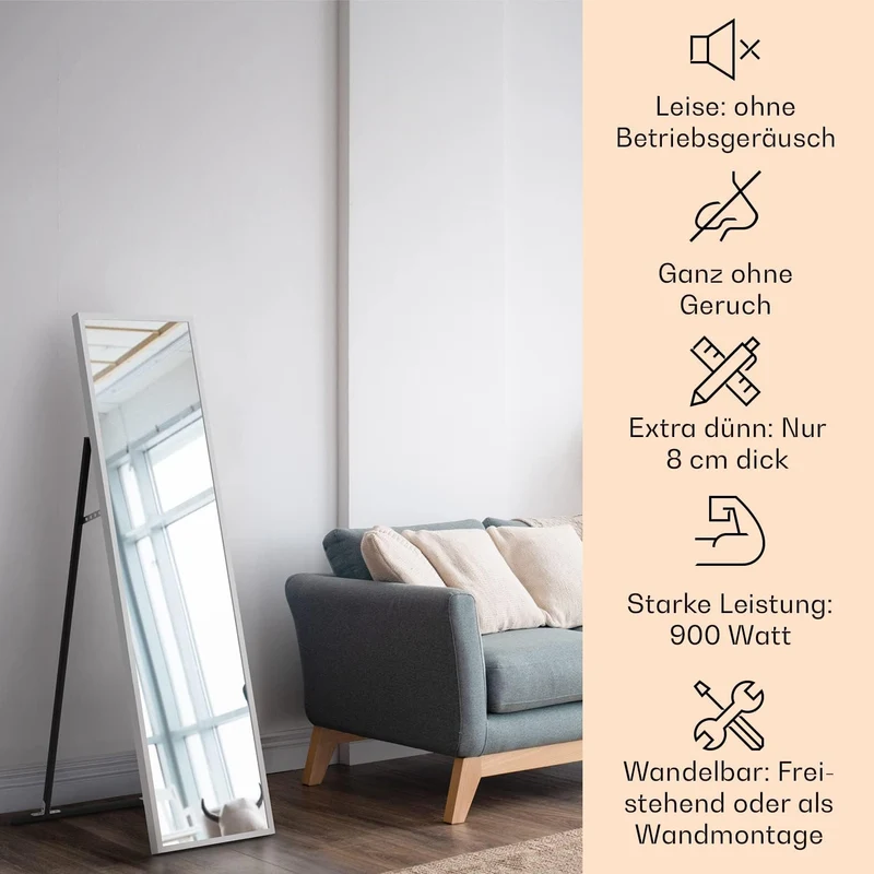Klarstein Infrarotheizung, Infrarot Spiegelheizung Standgerät, Infrarotheizung mit Thermostat, Heizu