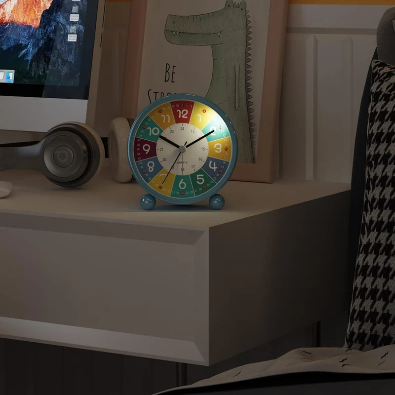 Analog Wecker Kinder, Ohne Ticken Wecker Lernwecker mit Nachtlicht, Snooze Analog Wecker, Lernuhr Ki