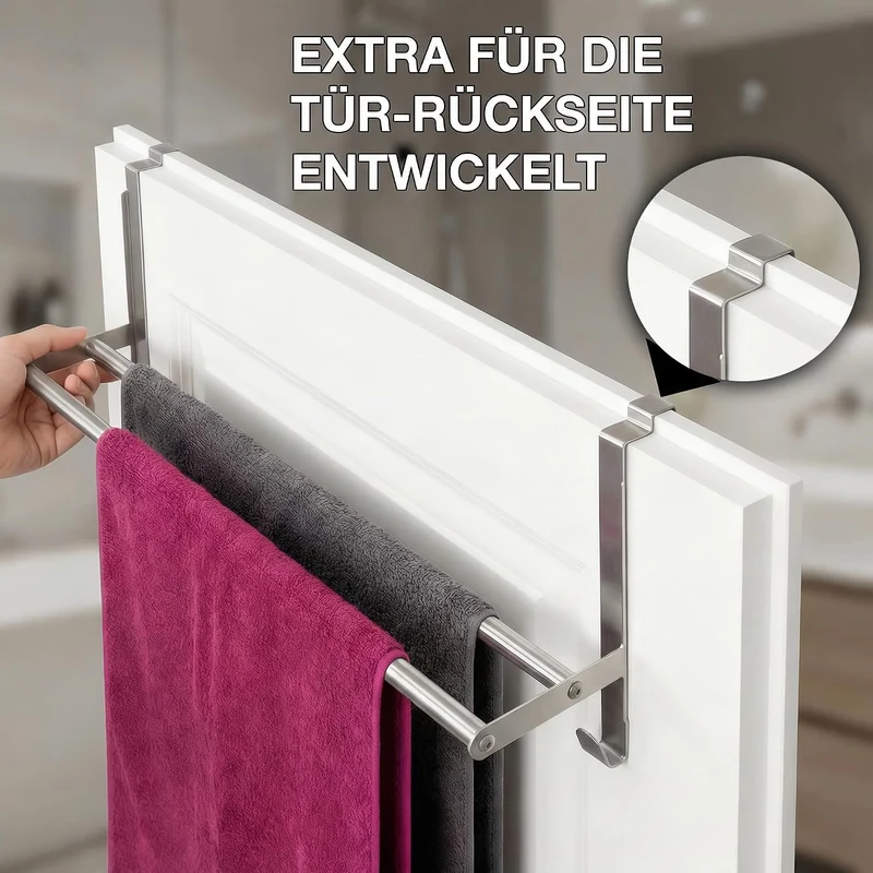 MDCASA Premium Handtuchstange Rückseite I Handtuchhalter ohne Bohren & verstellbar inkl. Kratzschutz