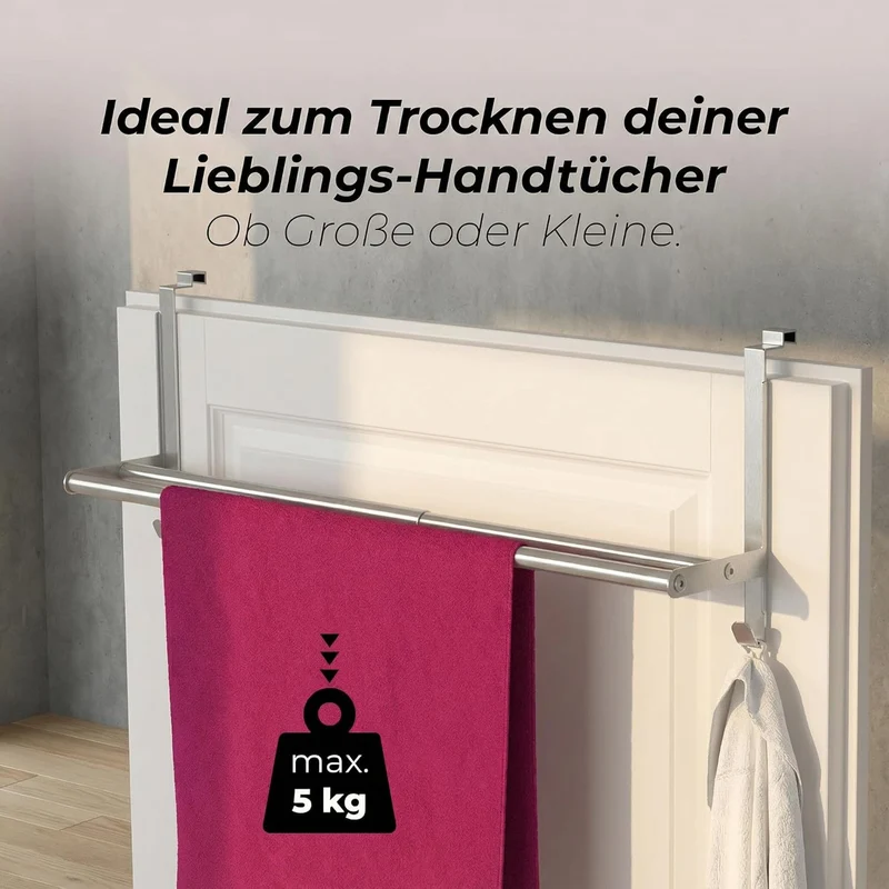MDCASA Premium Handtuchstange Rückseite I Handtuchhalter ohne Bohren & verstellbar inkl. Kratzschutz