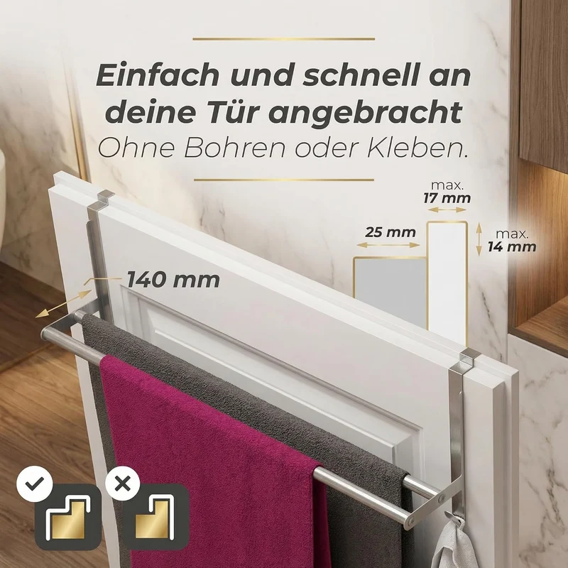 MDCASA Premium Handtuchstange Rückseite I Handtuchhalter ohne Bohren & verstellbar inkl. Kratzschutz