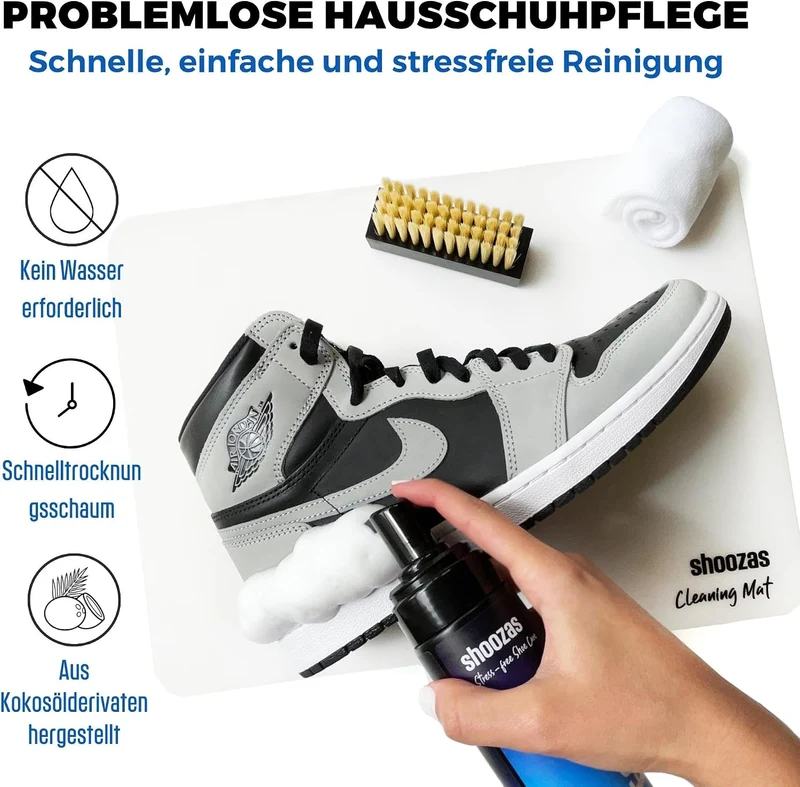 SHOOZAS - Kit zur Schuhreinigung - Schaumreiniger, Wasserdichte Matte, Bürste und Mikrofasertuch - I