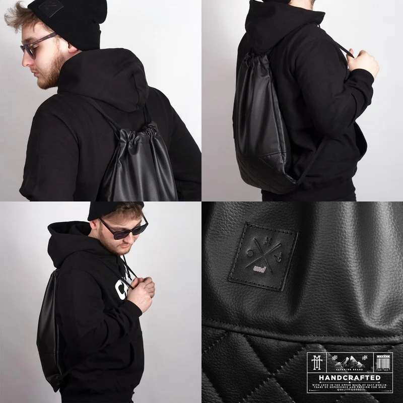 Manufaktur13 Black Out X2 Sports Bag - Kunstleder Stepp Rucksack Gym Bag Turnbeutel Sport Beutel Tas