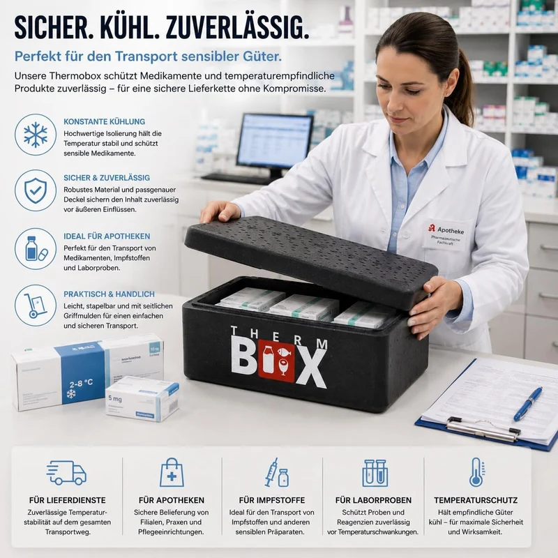 THERM BOX 7B Styroporbox mit 1 Gel-Kühlakku 7 Liter Innen 33,5x23,5x9cm