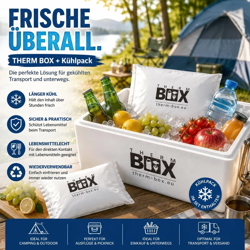 THERM BOX 7B Styroporbox mit 1 Gel-Kühlakku 7 Liter Innen 33,5x23,5x9cm