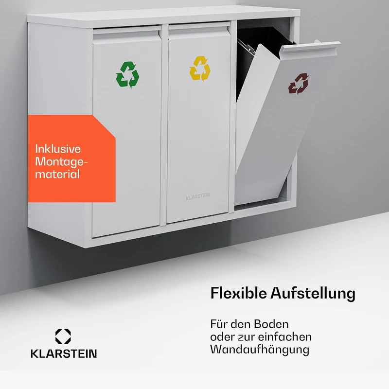 Klarstein Mülleimer Küche 45L Gross, Mülleimer mit 3 Fächer und Deckel, Grosser Treteimer für im Bad
