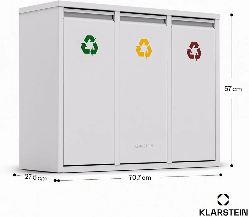 Klarstein Mülleimer Küche 45L Gross, Mülleimer mit 3 Fächer und Deckel, Grosser Treteimer für im Bad