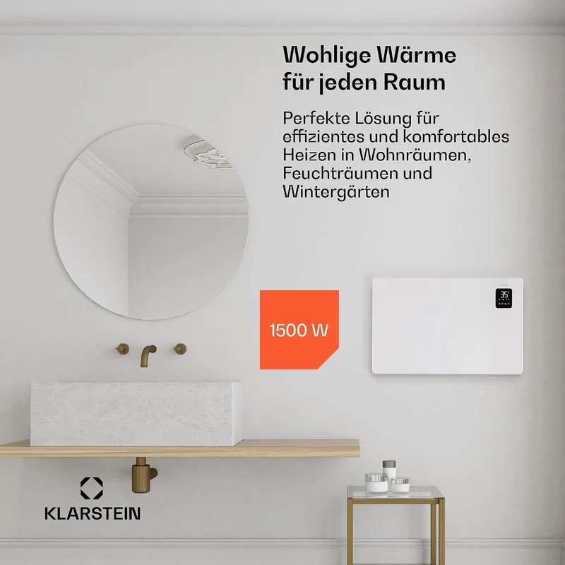 Klarstein Elektroheizung, Konvektor-Heizung Freistehend oder Wandmontage, Elektroheizung Energiespar