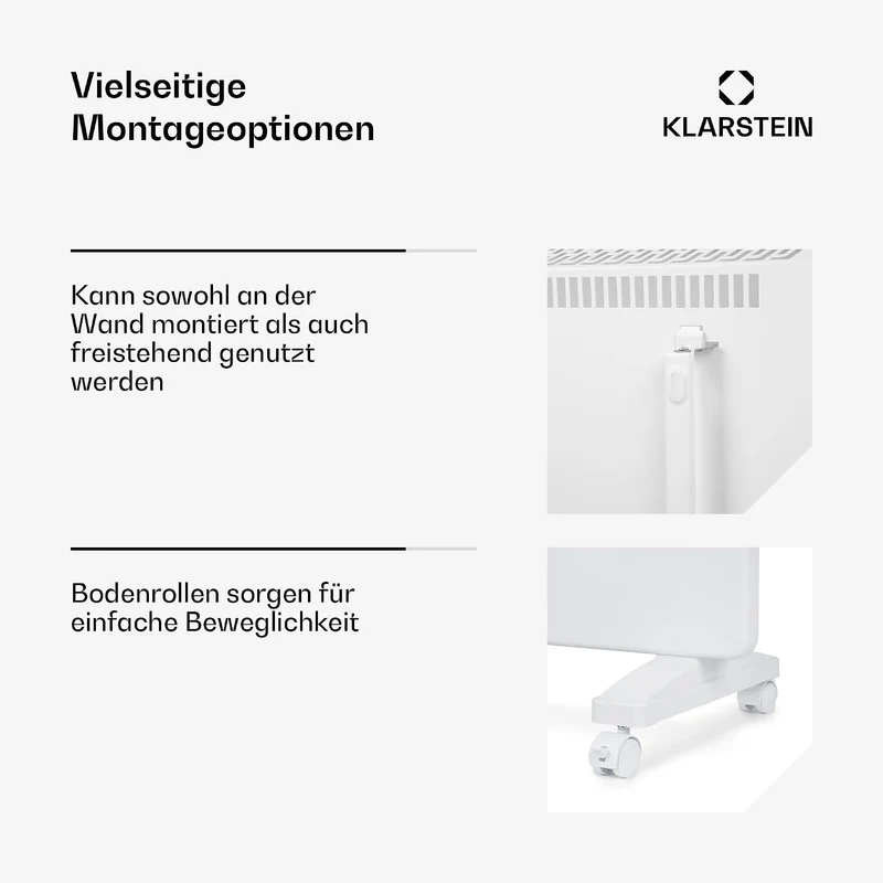 Klarstein Elektroheizung, Konvektor-Heizung Freistehend oder Wandmontage, Elektroheizung Energiespar