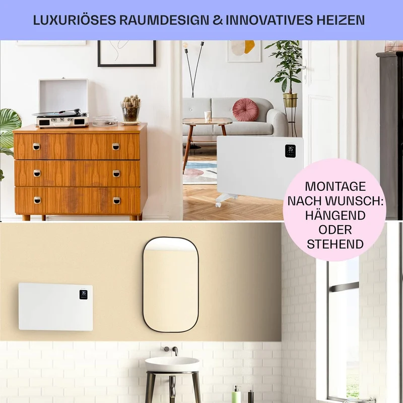 Klarstein Elektroheizung, Konvektor-Heizung Freistehend oder Wandmontage, Elektroheizung Energiespar