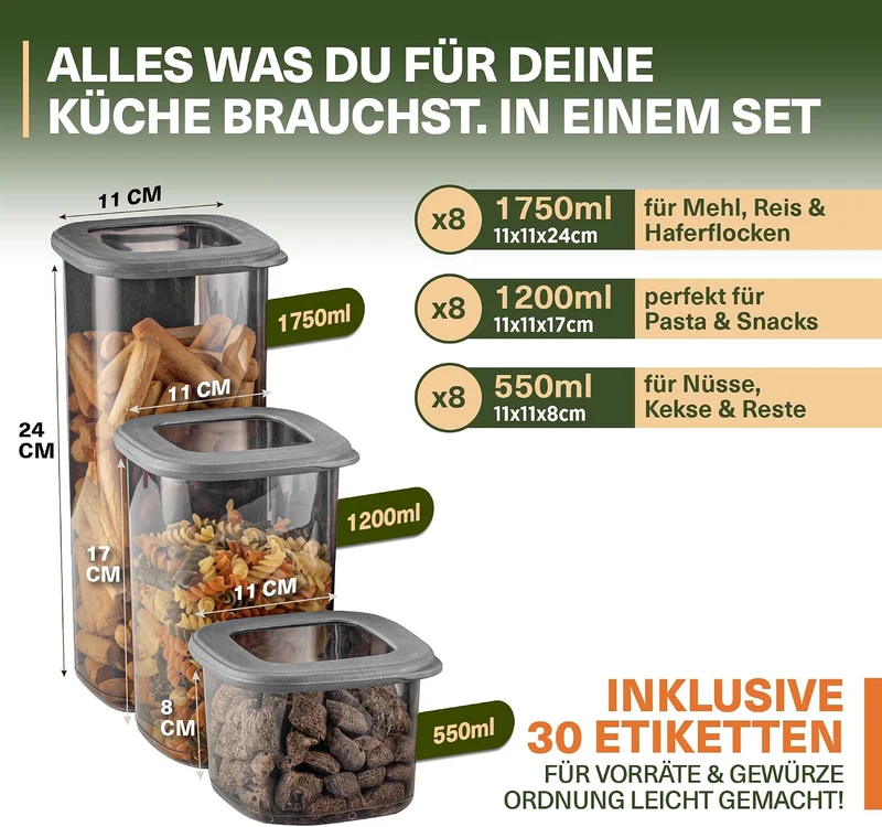 Viwares Vorratsdosen mit Deckel Luftdicht | 24er Vorratsbehälter Set | BPA-FREI | Zur Müsli Mehl und