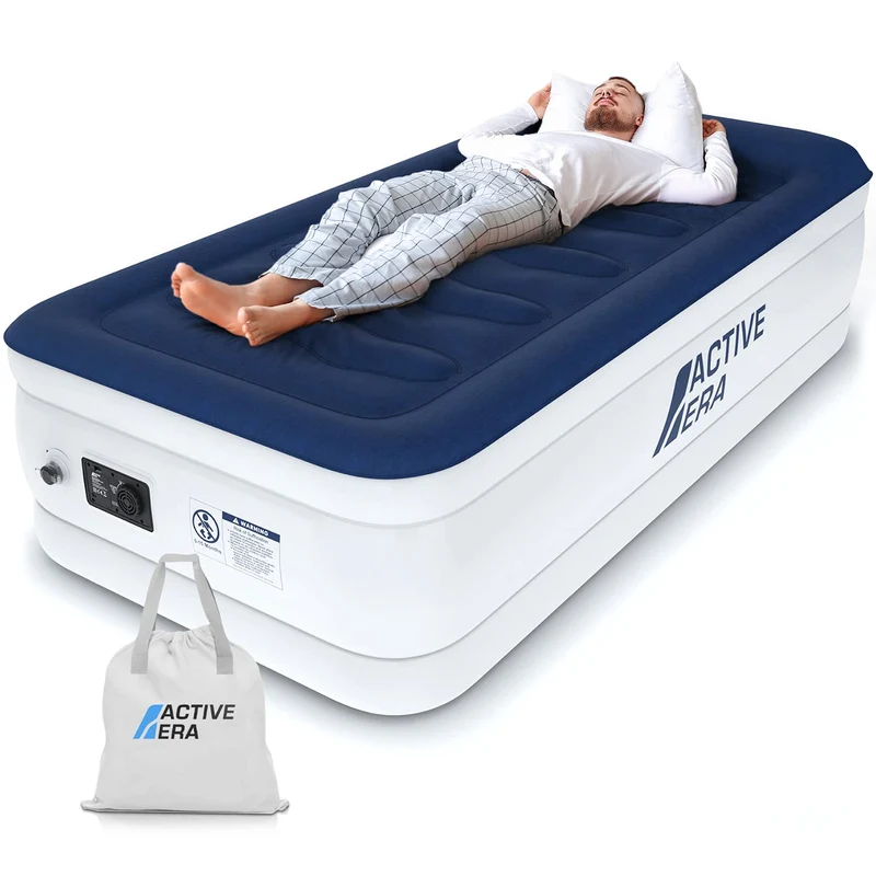 Active Era Luxus Einzel Luftbett – selbstaufblasendes, erhöhtes Einzelbett – Gästebett mit eingebaut