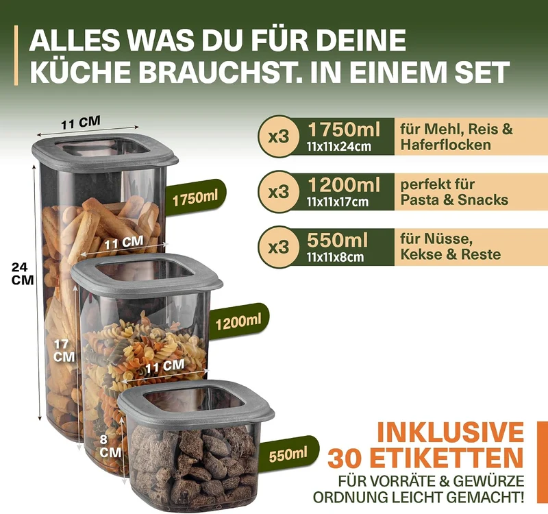 VIWARES Vorratsdosen mit Deckel | 12er Vorratsbehälter Set | BPA-FREI | Zur Müsli Mehl und Zucker Au