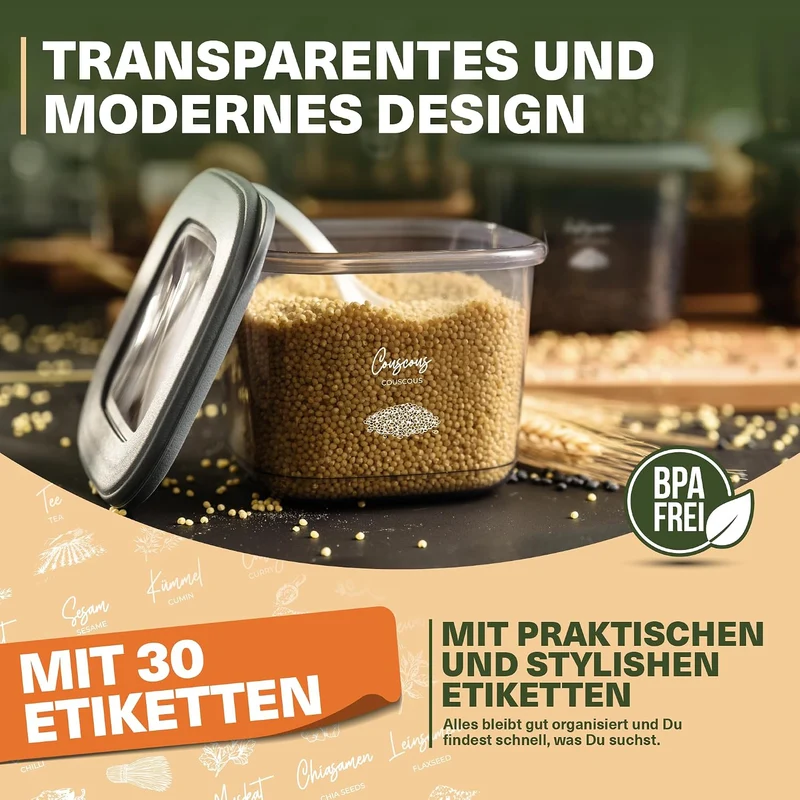 VIWARES Vorratsdosen mit Deckel | 12er Vorratsbehälter Set | BPA-FREI | Zur Müsli Mehl und Zucker Au