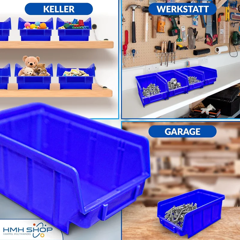 26 Stück HMH-Shop Stapelboxen Grösse 3 für Werkstatt Garage Keller Sichtlagerboxen 248x145x127mm Lag