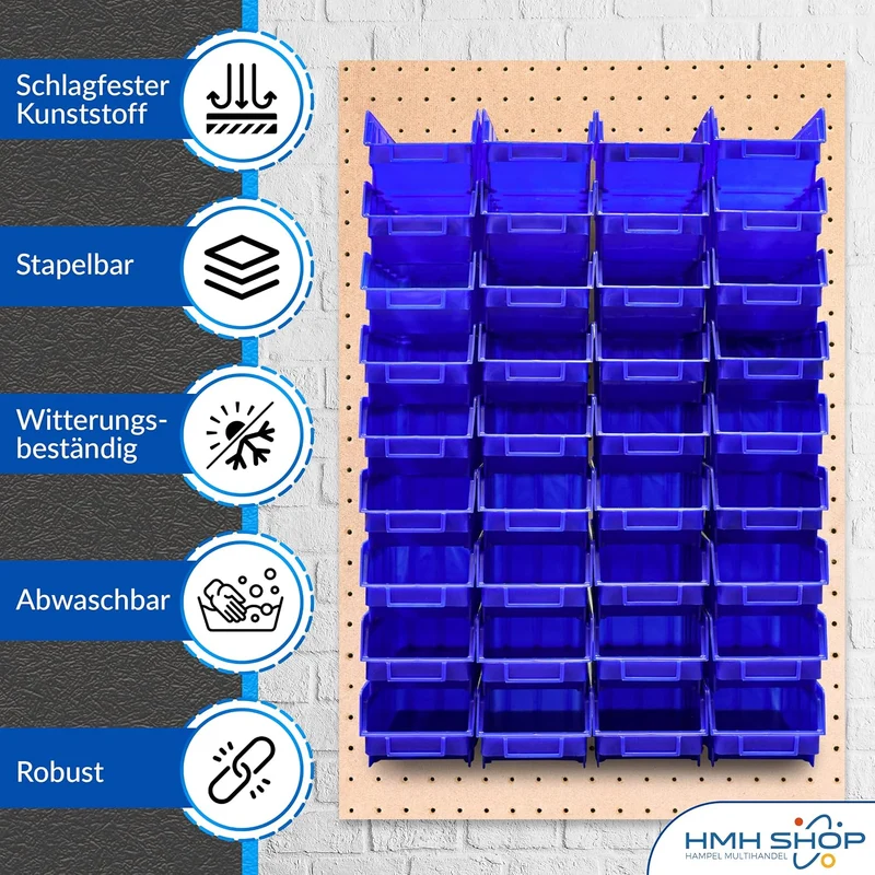 26 Stück HMH-Shop Stapelboxen Grösse 3 für Werkstatt Garage Keller Sichtlagerboxen 248x145x127mm Lag