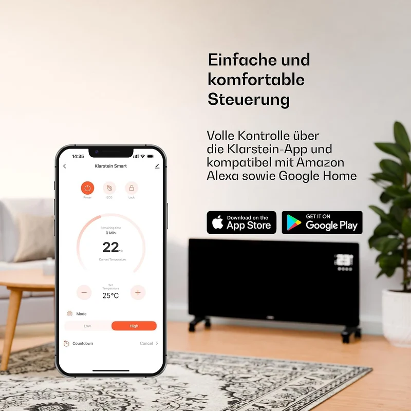 Klarstein Elektroheizung, 1500 W Konvektor Heizung Freistehend & Wandmontage, Elektroheizung Energie