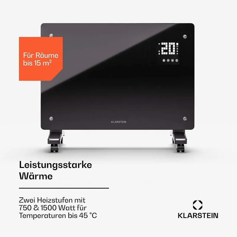 Klarstein Elektroheizung, 1500 W Konvektor Heizung Freistehend & Wandmontage, Elektroheizung Energie