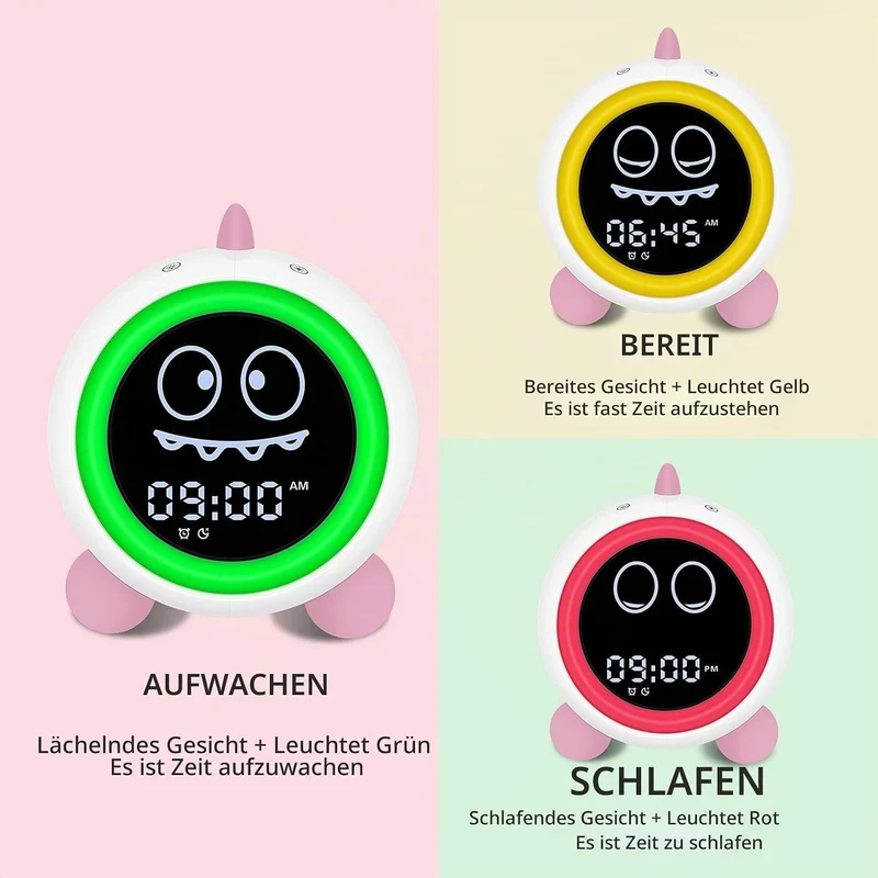 H-chin Kinderwecker, Kinderschlaftrainer mit Nachtlichtern, Soundmaschine, Wecker mit Weckzeit für K