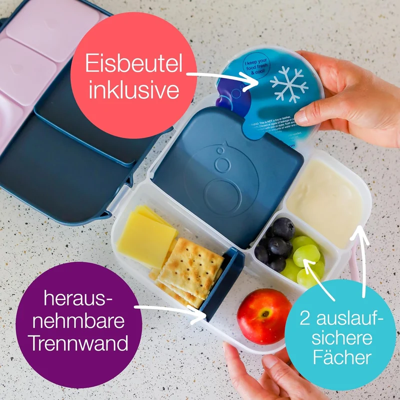 b.box Lunchbox mit blauem Schiefer für Kinder, Silikon-Lebensmittelbehälter mit verstellbaren Trennw