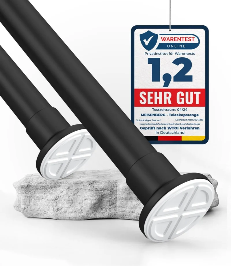 MEISENBERG Gardinenstange ohne Bohren 310-360cm, Ø32mm Matt Schwarz Multifunktionale Vorhangstange K