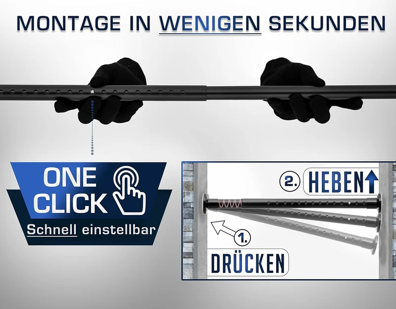 MEISENBERG Gardinenstange ohne Bohren 310-360cm, Ø32mm Matt Schwarz Multifunktionale Vorhangstange K