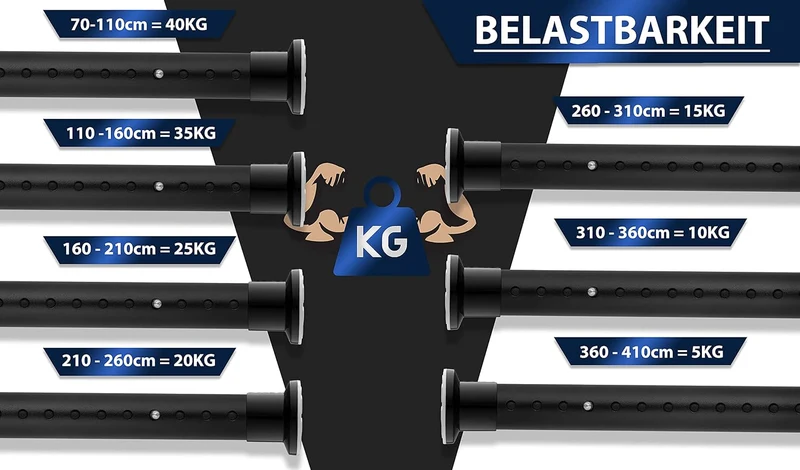 MEISENBERG Gardinenstange ohne Bohren 310-360cm, Ø32mm Matt Schwarz Multifunktionale Vorhangstange K