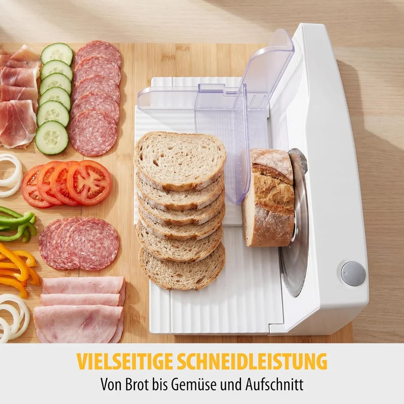Tristar EM-2098 Allesschneider – 170 mm Edelstahlklinge – 150 W – Einstellbare Scheibenstärke, Silbe