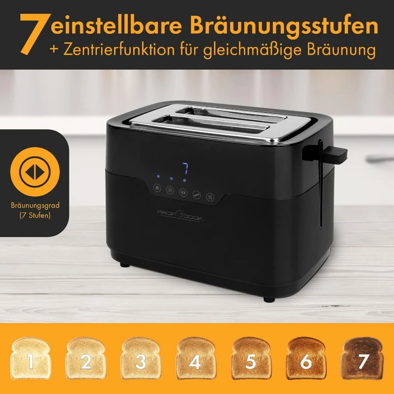 ProfiCook Toaster 2 Scheiben mit Brötchen Aufsatz und extra breitem Toast-Schlitz, Auftaufunktion, 7