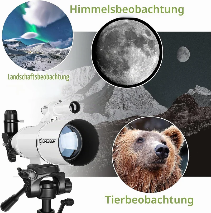 Bresser Refraktor Teleskop Classic 70/350 Starterpaket mit Aluminiumstativ und umfangreichen Zubehör