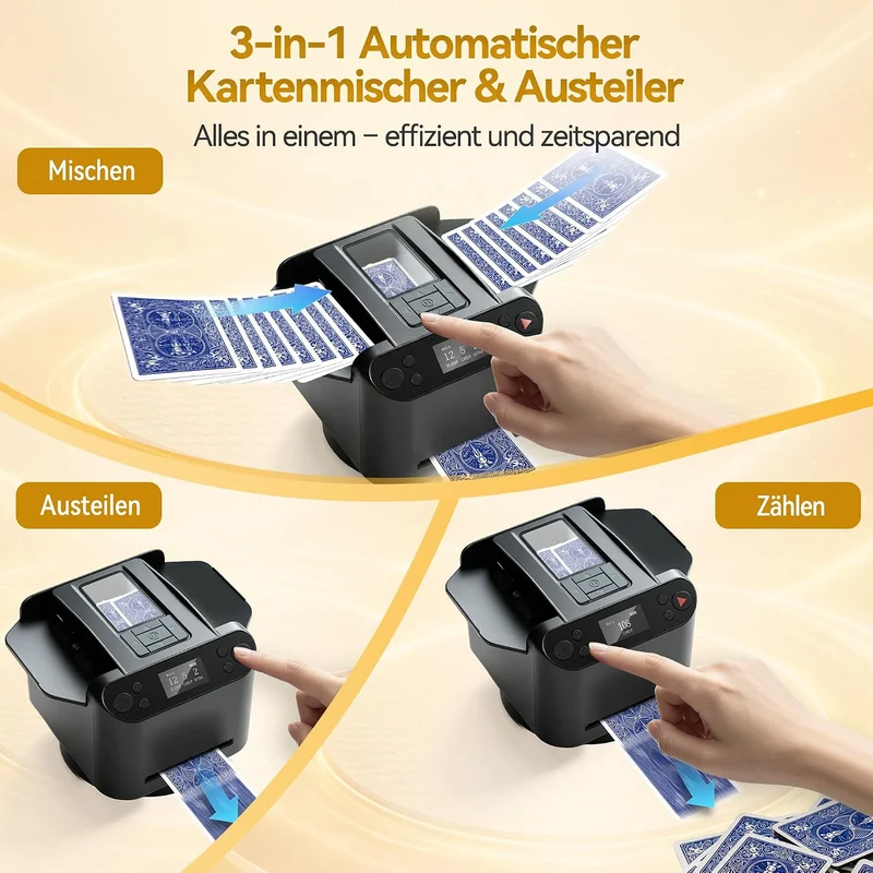 3-in-1 Automatischer Kartenmischer & Dealer-Maschine mit 4 Fernbedienungen, wiederaufladbar, 360° dr