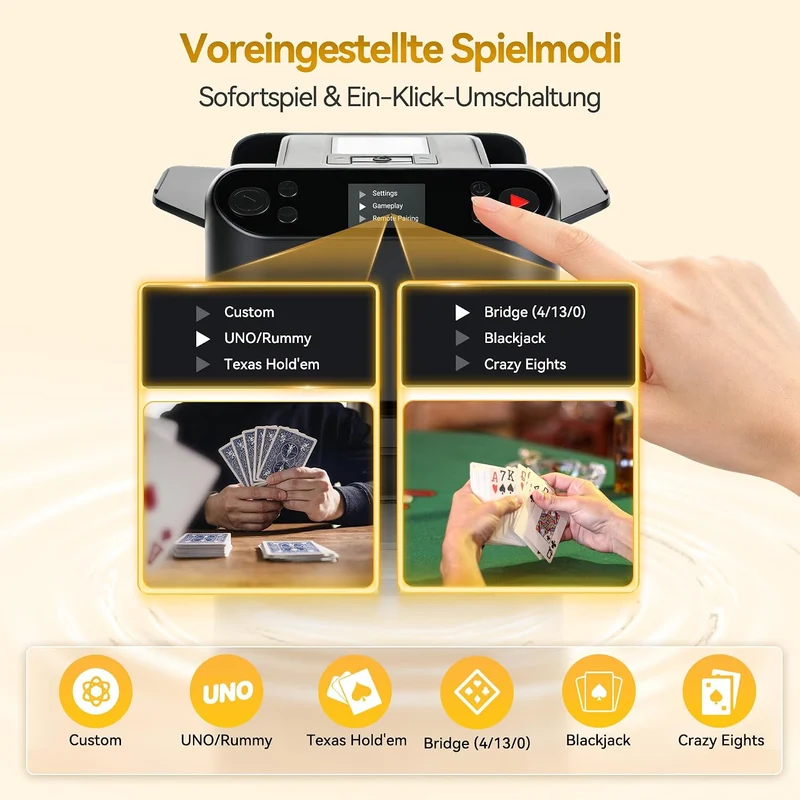 3-in-1 Automatischer Kartenmischer & Dealer-Maschine mit 4 Fernbedienungen, wiederaufladbar, 360° dr
