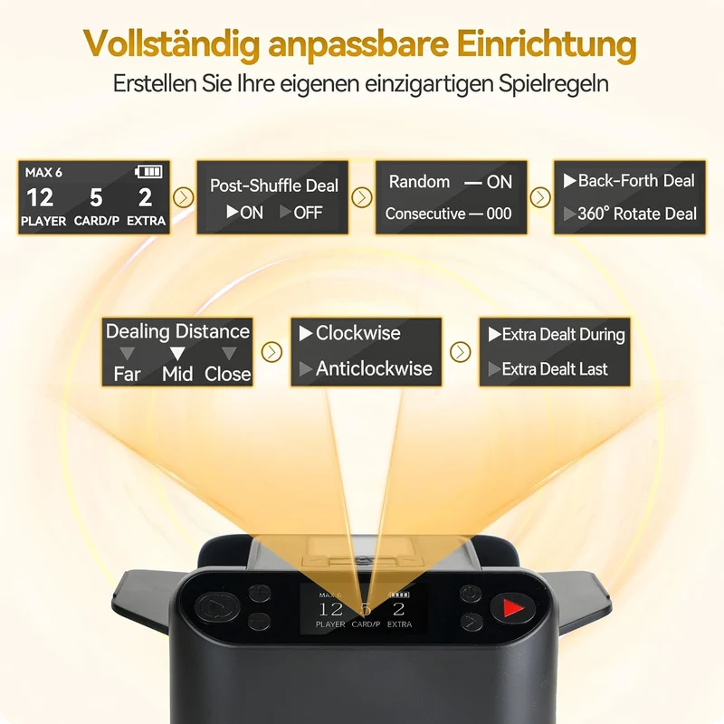 3-in-1 Automatischer Kartenmischer & Dealer-Maschine mit 4 Fernbedienungen, wiederaufladbar, 360° dr