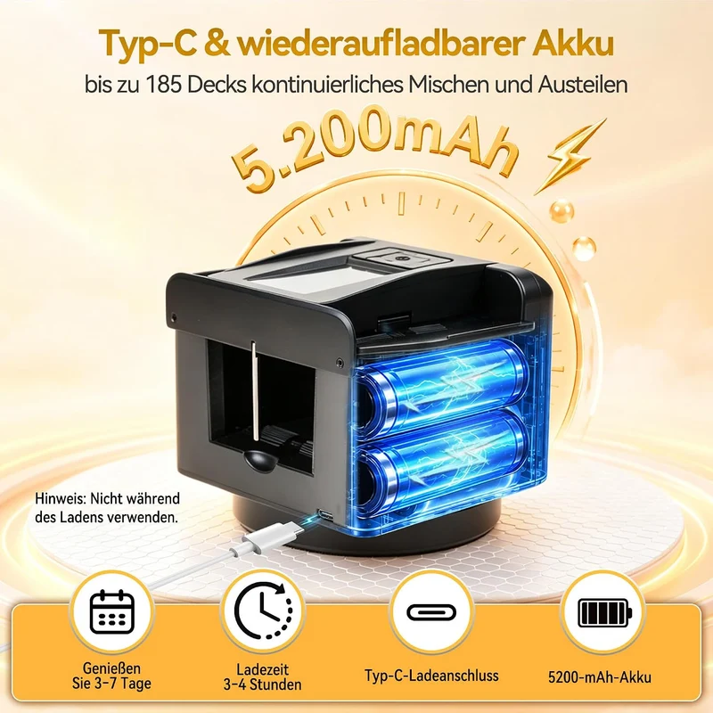 3-in-1 Automatischer Kartenmischer & Dealer-Maschine mit 4 Fernbedienungen, wiederaufladbar, 360° dr