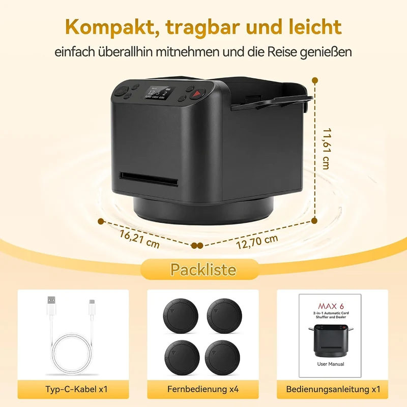 3-in-1 Automatischer Kartenmischer & Dealer-Maschine mit 4 Fernbedienungen, wiederaufladbar, 360° dr
