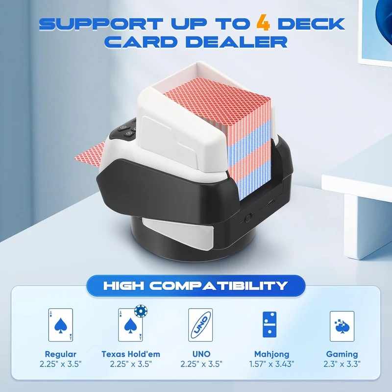 Automatische Kartensender, 360° Drehung für 1–4 Decks, 2 bis 8 Spieler, mit 1 x Kartenpresse, 2 x Ka