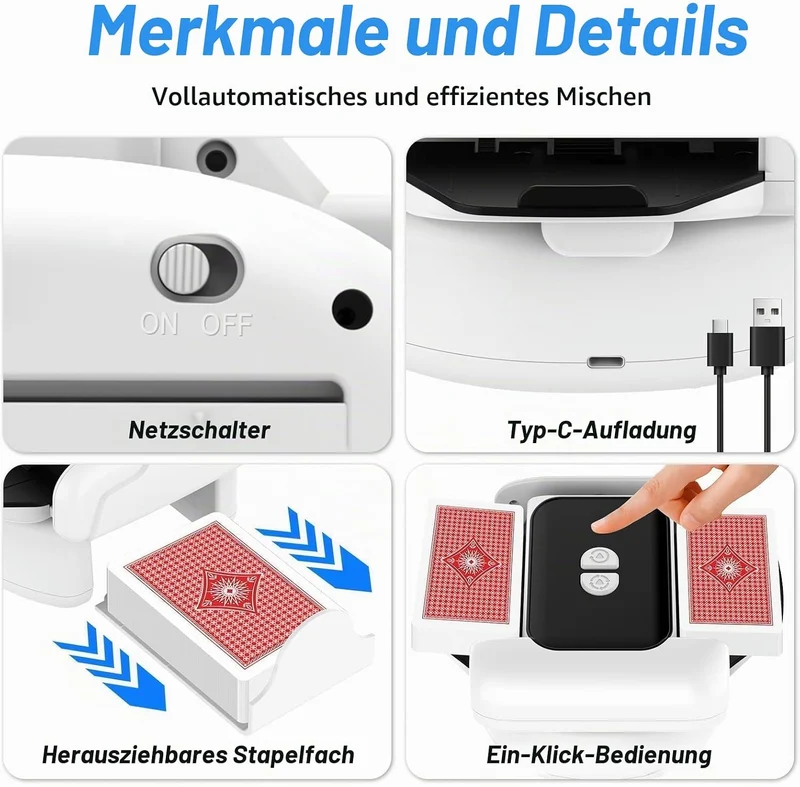 Automatischer Kartenmischer, Kartenmischmaschine Elektrisch mit 3000mAh wiederaufladbarer eingebaute
