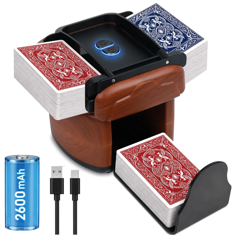 Kartenmischmaschine Elektrische für 1-4 Decks, USB Aufladbarer Kartenmischer mit 2600mAh Akku, Auto