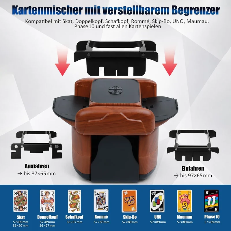 Kartenmischmaschine Elektrische für 1-4 Decks, USB Aufladbarer Kartenmischer mit 2600mAh Akku, Auto