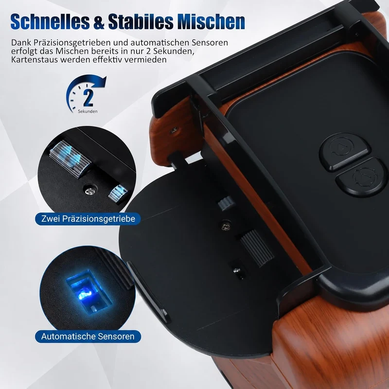 Kartenmischmaschine Elektrische für 1-4 Decks, USB Aufladbarer Kartenmischer mit 2600mAh Akku, Auto