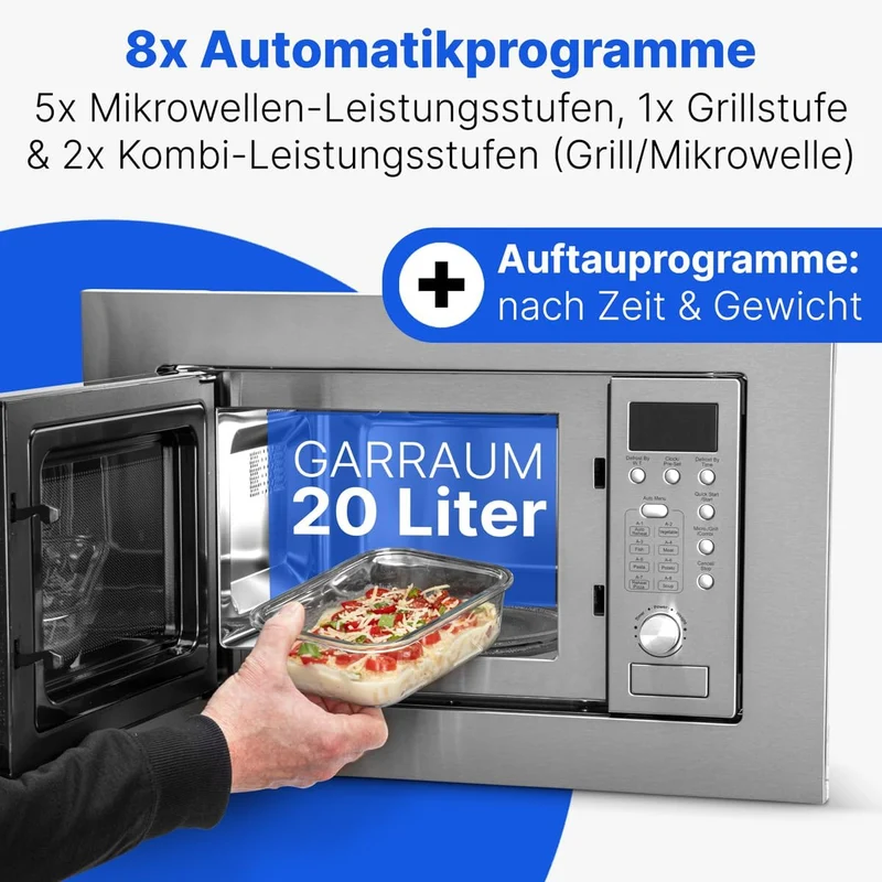 Bomann MWG 2215 EB Einbau-Mikrowelle mit Grill / 20 Liter / 5 Mikrowellen-Leistungsstufen / 1 Grills
