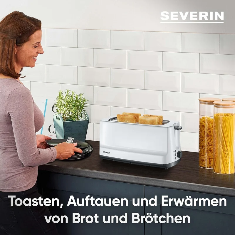 SEVERIN AT 2234 Automatik-Toaster (1.400 W, 2 Langschlitzkammern, Für bis zu 4 Brotscheiben) weiss/g